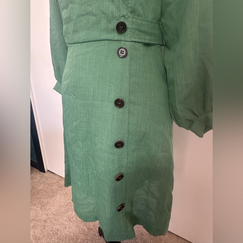 Lulus Draper’s Dream Retro Green Wrap Dress with Buttons NWT - Picture 6 of 16